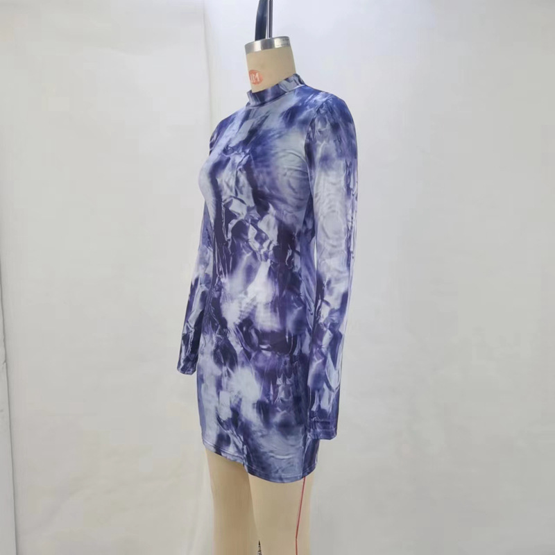 OM-2025 Autumn/Winter New Fashionable Streetwear Half-High Neck Long-Sleeved Dress with Unique Print